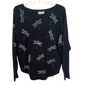 LIV Milano rhinestone dragon fly oversized black sweater size small